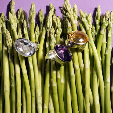 Ringserie"Einstein"aus Silber und 750er Gelbgold mit Amethyst, Bergkristall und Citrin